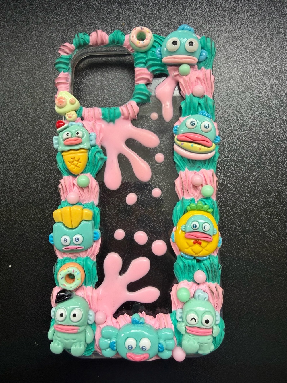 EUC iPhone 13/14 Decoden Case Sanrio Kawaii Cute Hangyodon Pink Green 3D